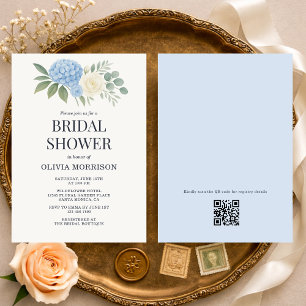 Hydrangea Eucalyptus QR Code Bridal Shower Invitation