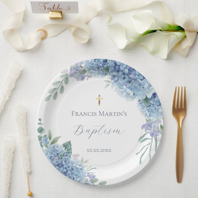 Hydrangea floral  Baptism Paper Plate (Wedding)