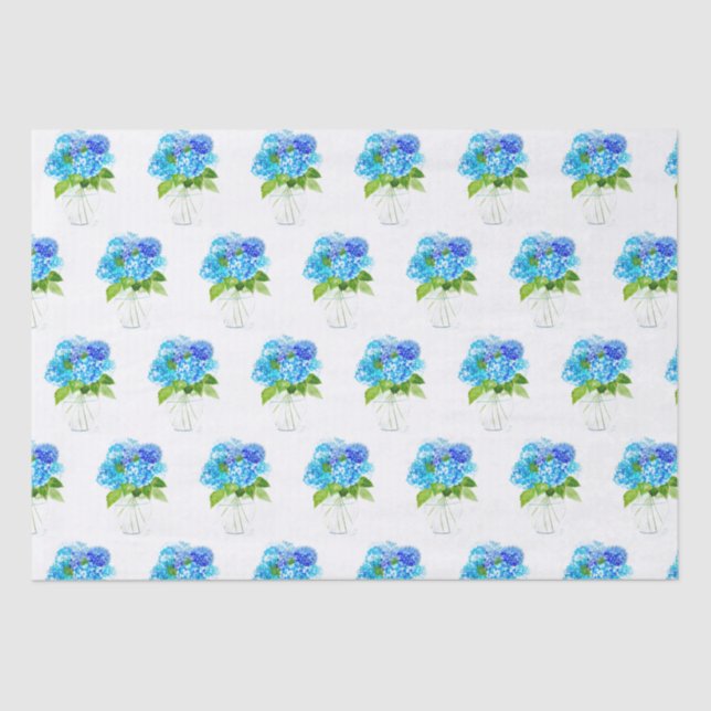 Hydrangea floral Blue Flowers Watercolor Rustic  Tissue Paper (Front)