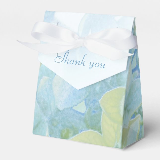 Hydrangea floral blue green wedding favour box (Front Side)