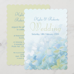 Hydrangea floral blue green wedding invitation