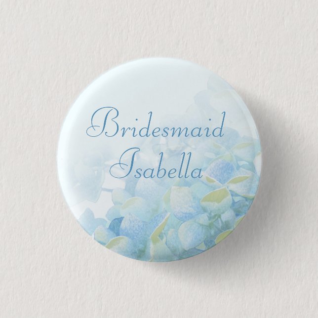 Hydrangea floral blue green wedding pin / button (Front)
