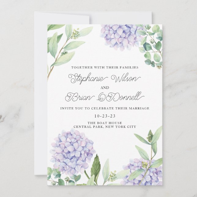 Hydrangea Floral Bouquet Wedding Invitation (Front)