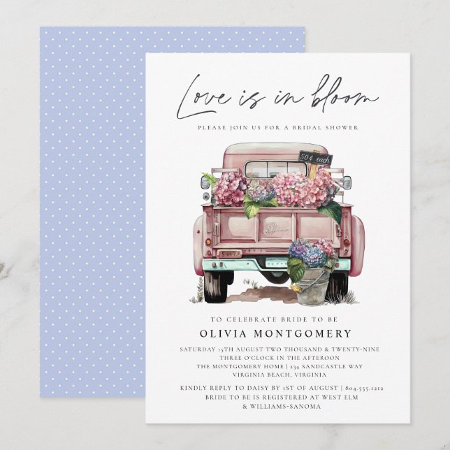 Hydrangea Floral Bridal Shower  Invitation (Front/Back)