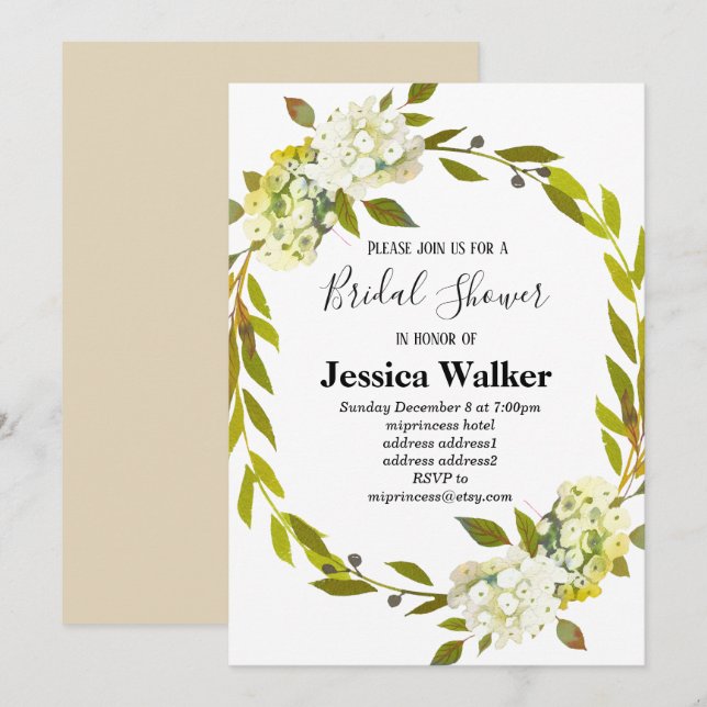 Hydrangea floral  bridal shower invitation (Front/Back)