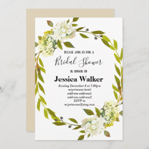 Hydrangea floral  bridal shower invitation