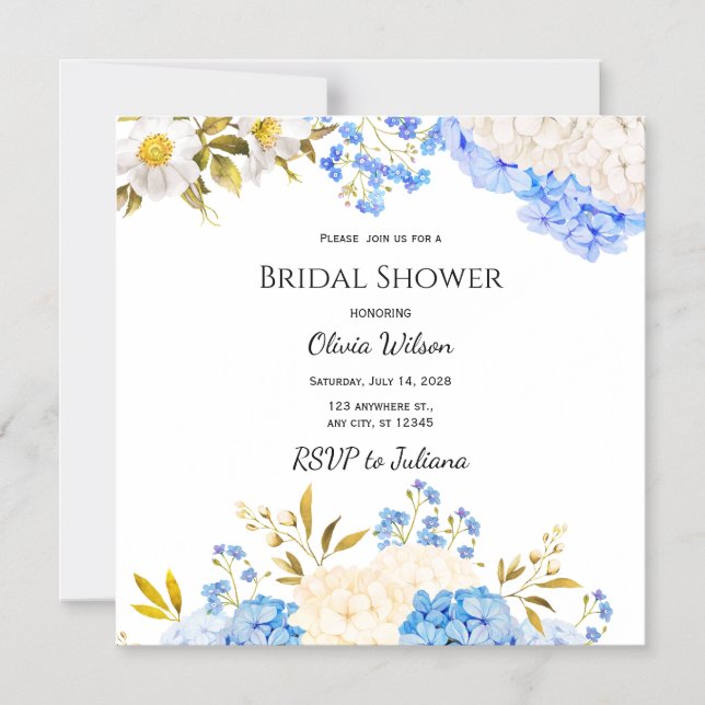 Hydrangea Floral Bridal Shower Magnet Card (Front)