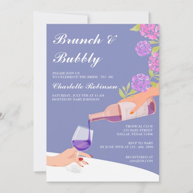 Hydrangea Floral Brunch And Bubbly Bridal Shower Invitation (Front)