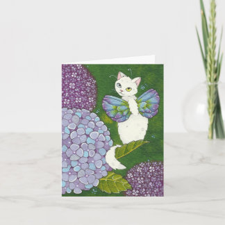 Hydrangea Floral Cat Fairy Note Card Moussart