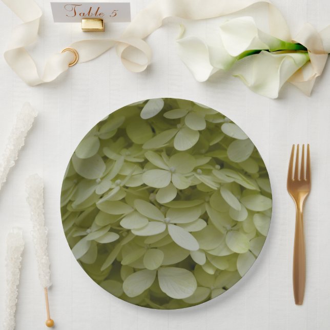 Hydrangea Floral Celadon Green Paper Plate (Wedding)