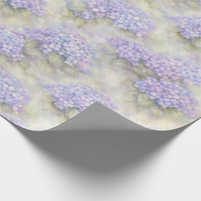 Hydrangea Floral Gift Wrap | Elegant Blue & Lilac (Corner)