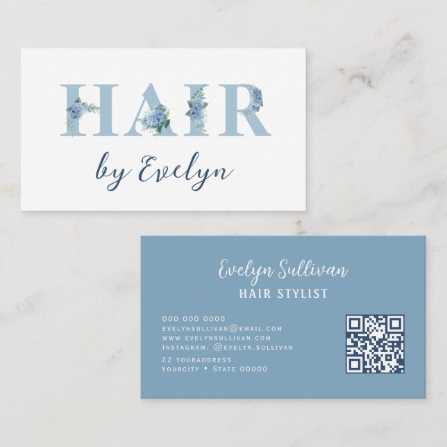 Hydrangea Floral Letters Hair Business Card (Front/Back)