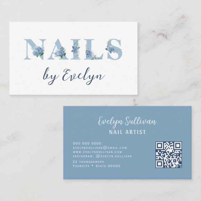 Hydrangea Floral Letters Nails Business Card (Front/Back)