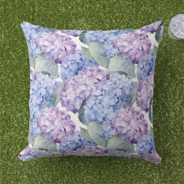Hydrangea Floral Outdoor Pillow (Grass)