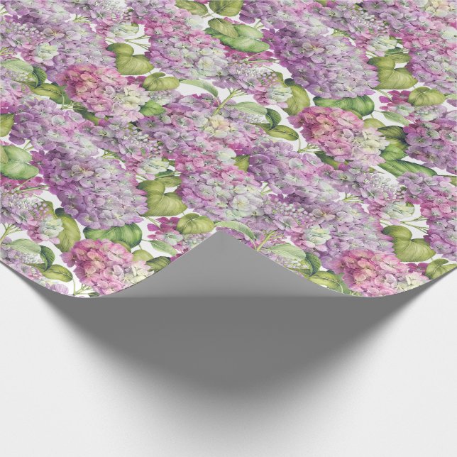 Hydrangea Floral Pink Lavender Pattern Wrapping Paper (Corner)