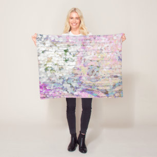 Hydrangea Floral Pink Vintage Country Wood Fleece Blanket