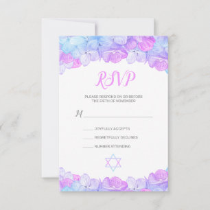 Hydrangea Floral Pink Watercolor Bat Mitzvah RSVP Card