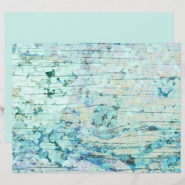 Hydrangea Floral Teal Country Vintage Wood (Front/Back)