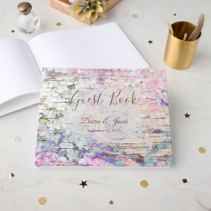 Hydrangea Floral Vintage Pink Country Wood Guest Book