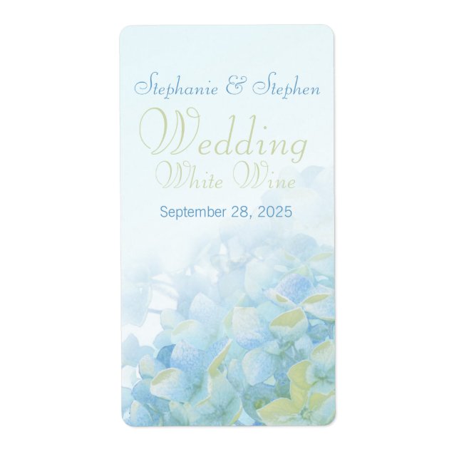 Hydrangea floral wedding wine personalised label (Front)