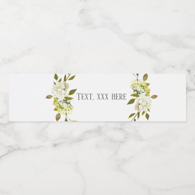 Hydrangea floral white flowers water bottle label (Single Label)