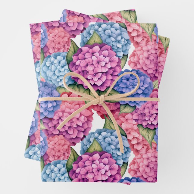 Hydrangea Floral Wrapping Paper Sheet (In situ)