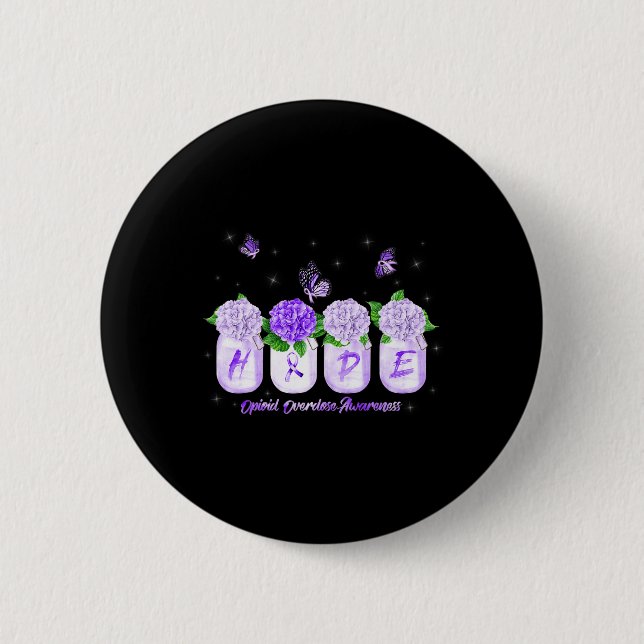 Hydrangea Flower Butterfly Opioid Overdose Awarene 6 Cm Round Badge (Front)