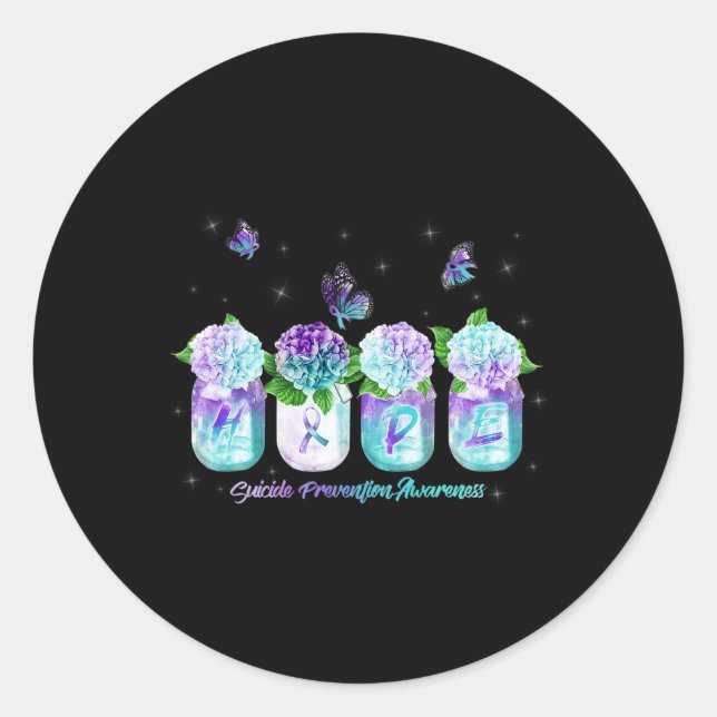 Hydrangea Flower Butterfly Suicide Prevention Awar Classic Round Sticker (Front)