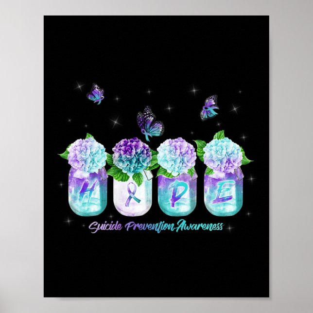 Hydrangea Flower Butterfly Suicide Prevention Awar Poster (Front)