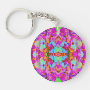 Hydrangea Flower Petals in Aqua Magenta and Orange Key Ring