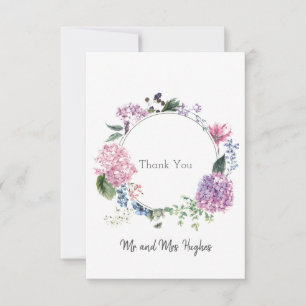 Hydrangea flower wreath wedding themed Thank You Card