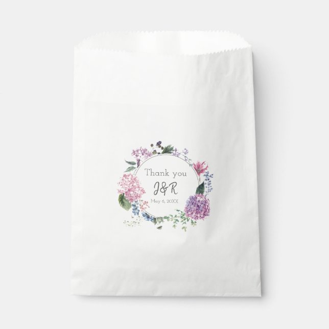 Hydrangea flower wreath wedding themed Thank you Favour Bags (Front)