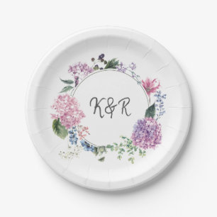 Hydrangea flower wreath wedding themed wedding paper plate
