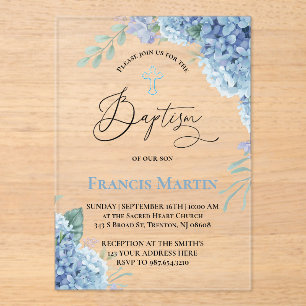 Hydrangea flowers Baptism Acrylic Invitations