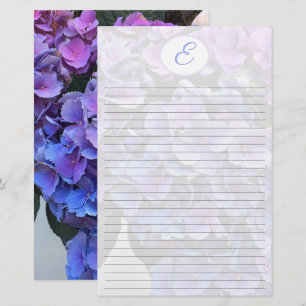 Hydrangea Flowers Bckground Monogram Initial Stationery