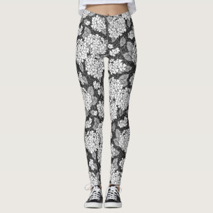 Hydrangea flowers. Black and white floral pattern Leggings