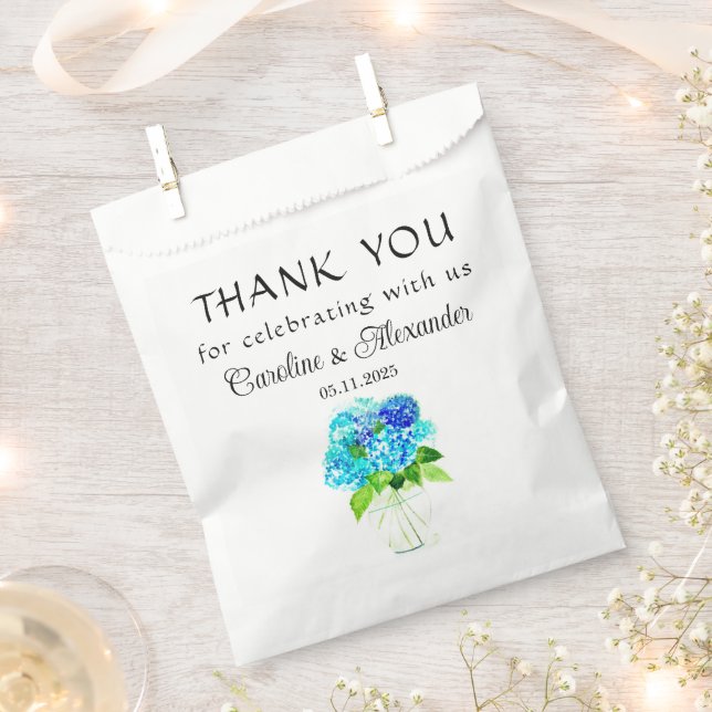 Hydrangea Flowers Blue Floral Wedding Favour Bags (Clipped)