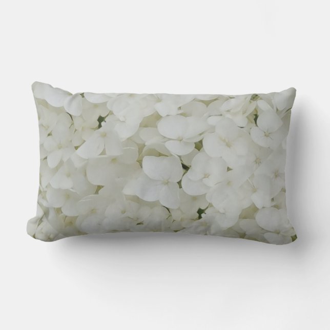 Hydrangea Flowers Floral White Elegant Blossom Lumbar Cushion (Front)