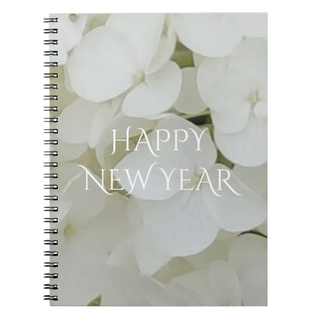 Hydrangea Flowers Floral White Elegant Blossom Notebook (Front)