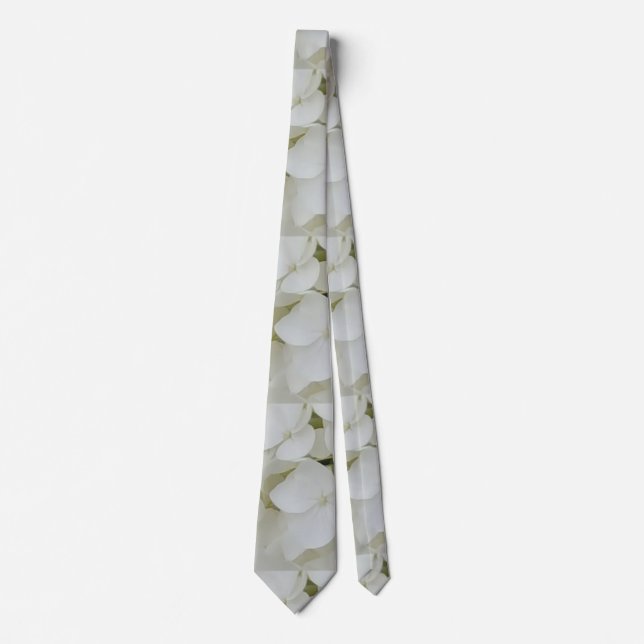 Hydrangea Flowers Floral White Elegant Blossom Tie (Front)