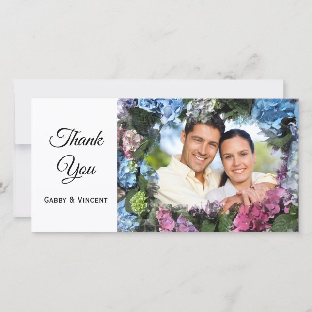 Hydrangea Flowers Frame Wedding Thank You Photo (Front)
