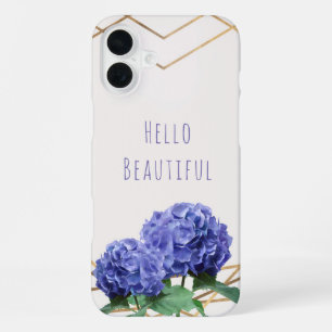 Hydrangea Flowers & Gold Elegant Glam Personalised iPhone 16 Plus Case
