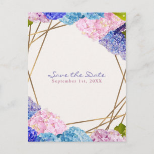 Hydrangea Flowers & Gold Spring Save the Date Announcement Postcard