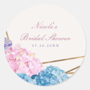 Hydrangea Flowers & Gold Spring Wedding Favour Classic Round Sticker