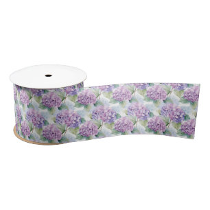 Hydrangea Flowers Lilac Blue Cream Floral Pattern Satin Ribbon