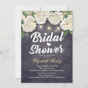 Hydrangea Flowers String Lights Blue Bridal Shower Invitation