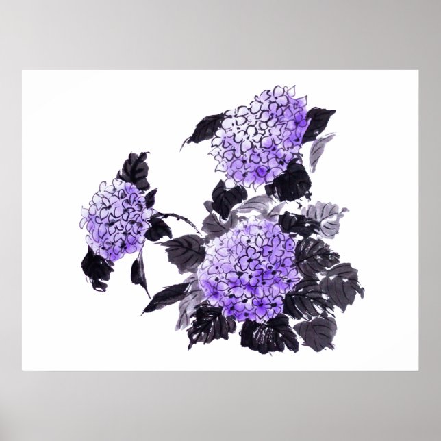 Hydrangea flowers sumie poster (Front)