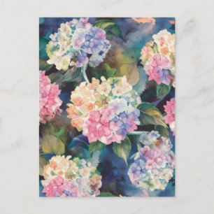 Hydrangea Flowers Watercolor Pattern Blank Postcard