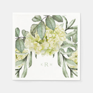 Hydrangea Foliage Mint Monogram Cocktail Napkins