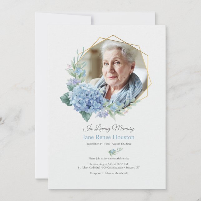 Hydrangea Frame Photo Celebration of Life Invitation (Front)